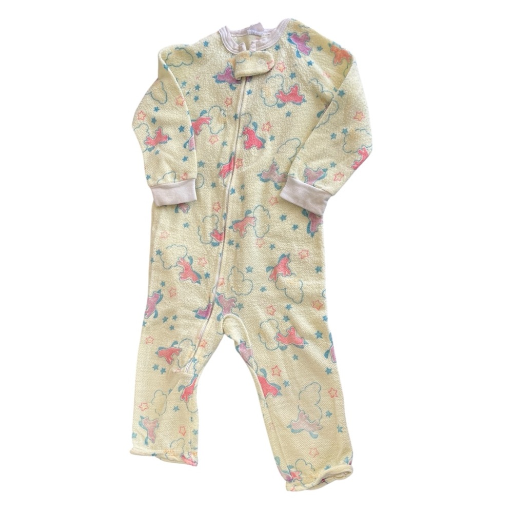 Vintage 80s Carters Baby One Piece Yellow Unicorns Clouds Size Large L